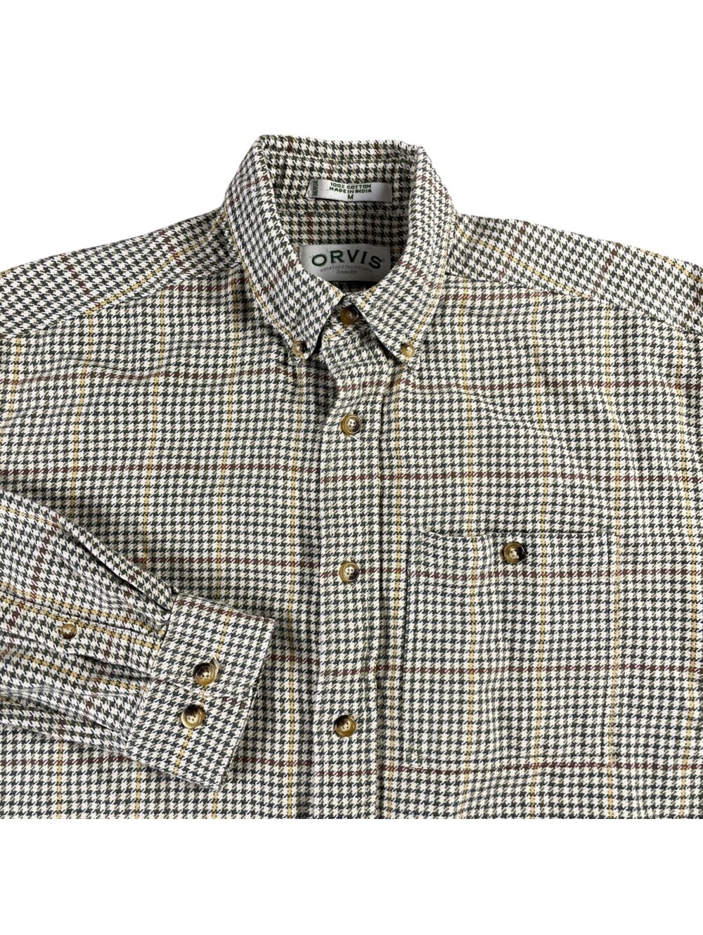Vintage Orvis Flannel Houndstooth Plaid Men’s Medium Button-Up Long Sleeve EUC